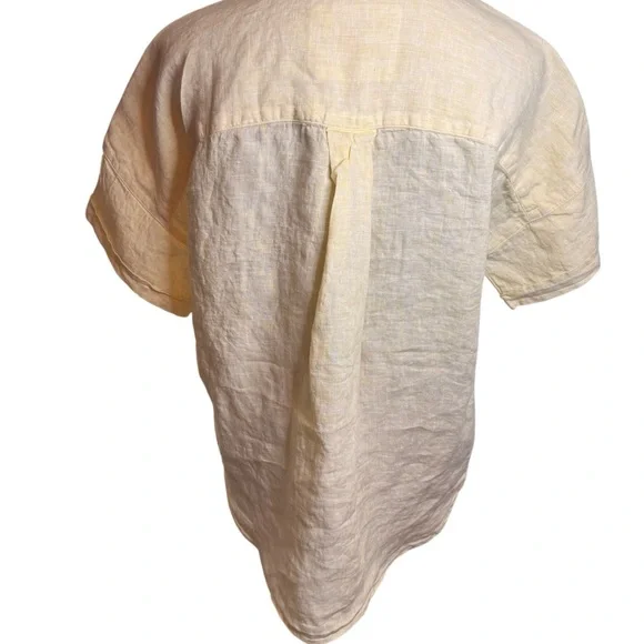 Frank & Eileen | Rory Short Sleeve Button Down Linen Shirt in Yellow | Sz XS - Picture 6 of 12